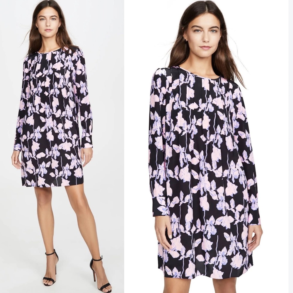 Diane Von Furstenberg DVF Womens Silk Dress XS Black Purple Floral Joyce Fairy